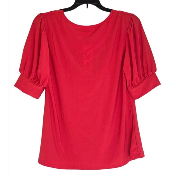 NY Collection Red Half Sleeve Blouse With Pleated Front Design & Metal Accent Si - Picture 2 of 7